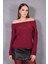 Kadın Bordo Şönil Kadife Carmen Yaka Triko Kazak 2