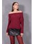 Kadın Bordo Şönil Kadife Carmen Yaka Triko Kazak 4