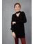 Kadın Siyah Simli Selanik Örgü Reglan Balon Kollu Choker Yaka Triko Kazak 4