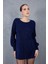 Kadın Koyu Laci Reglan Balon Kollu Bisiklet Yaka Simli Triko Kazak 5
