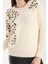 Kadın Ekru Sakal Iplik Boncuk Nakışlı Bisiklet Yaka Triko Bluz 3