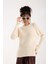 Kadın Ekru Selanik Örgü Reglan Kollu Bisiklet Yaka Simli Triko Kazak 1