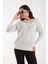 Kadın Beyaz Viskon Vortex Iplik Taş Detaylı Bisiklet Yaka Simli Triko Bluz 1