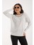 Kadın Beyaz Viskon Vortex Iplik Taş Detaylı Bisiklet Yaka Simli Triko Bluz 2