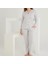Pamuklu Önden Düğmeli Çizgili Gömlek Model Bayan Pijama Takımı 021210 2