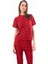 Premium Kadın Pijama Takımı Kırmızı Kalp Desenli Yumuşak Dokulu Kısa Kollu Bisiklet Yaka 3