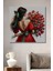 Gülümseyen Güzel Kadın Kırmızı Elbise Lale Demeti Ahşap Dekoratif Tablo Dikdörtgen Tablo 1