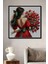 Gülümseyen Güzel Kadın Kırmızı Elbise Lale Demeti Ahşap Dekoratif Tablo Dikdörtgen Tablo 2