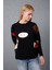 Kadın Siyah Şönil Kadife Renk Bloklu Bisiklet Yaka Triko Kazak 2