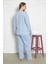 %100 Pamuklu Uzun Kollu Boydan Düğmeli Büyük Beden Kadın Pijama Takımı 206 4