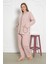 %100 Pamuklu Uzun Kollu Boydan Düğmeli Büyük Beden Kadın Pijama Takımı 206 2