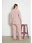 %100 Pamuklu Uzun Kollu Boydan Düğmeli Büyük Beden Kadın Pijama Takımı 206 4