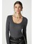 Kadın Anita Tok Doku Pamuklu Fittili Antrasit Basic Bluz 1