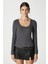 Kadın Anita Tok Doku Pamuklu Fittili Antrasit Basic Bluz 4