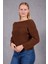 Kadın Acı Kahve Şönil Kadife Carmen Yaka Triko Kazak 3