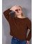 Kadın Acı Kahve Şönil Kadife Carmen Yaka Triko Kazak 5