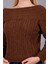 Kadın Acı Kahve Şönil Kadife Carmen Yaka Triko Kazak 6
