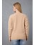 Kadın Açık Bej Şönil Kadife Renk Bloklu Bisiklet Yaka Triko Kazak 4