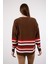 Kadın Acı Kahve Çizgili Bisiklet Yaka Şönil Kadife Triko Kazak 4