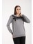 Kadın Gri Elit Viskon Kumaş Taş Detaylı Bisiklet Yaka Triko Bluz 1