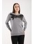 Kadın Gri Elit Viskon Kumaş Taş Detaylı Bisiklet Yaka Triko Bluz 5