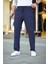 Erkek Cizgili Dokuma Krep Jogger Buggy Pantalon Rahat Kalıp - Lacivert 2