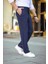 Erkek Cizgili Dokuma Krep Jogger Buggy Pantalon Rahat Kalıp - Lacivert 3