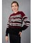 Bordo-Siyah Sakal Iplik Çizgili Bisiklet Yaka Triko Kazak 4