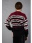 Bordo-Siyah Sakal Iplik Çizgili Bisiklet Yaka Triko Kazak 5