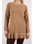 Kadın Bej Reglan Kollu Fırfırlı Etek Ucu Simli Triko Kazak 3