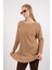 Kadın Bej Reglan Kollu Fırfırlı Etek Ucu Simli Triko Kazak 4