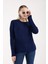 Kadın Koyu Laci Selanik Örgü Reglan Kollu Bisiklet Yaka Simli Triko Kazak 1