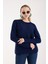 Kadın Koyu Laci Selanik Örgü Reglan Kollu Bisiklet Yaka Simli Triko Kazak 2