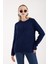 Kadın Koyu Laci Selanik Örgü Reglan Kollu Bisiklet Yaka Simli Triko Kazak 3