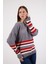 Kadın Gri Çizgili Bisiklet Yaka Şönil Kadife Triko Kazak 2