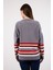 Kadın Gri Çizgili Bisiklet Yaka Şönil Kadife Triko Kazak 5