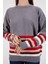 Kadın Gri Çizgili Bisiklet Yaka Şönil Kadife Triko Kazak 6
