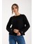 Kadın Siyah Reglan Kol ve Tek Düğmeli Manşetler Bisiklet Yaka Simli Triko Kazak 2