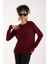 Kadın Bordo Selanik Örgü Reglan Kollu Bisiklet Yaka Simli Triko Kazak 4