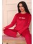 Kadın Sloganlı Uzun Kollu Paçası Manşetli Kadife Pijama Takımı 3