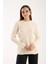Kadın Ekru Selanik Örgü Bisiklet Yaka Simli Triko Kazak 2
