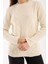 Kadın Ekru Selanik Örgü Bisiklet Yaka Simli Triko Kazak 3