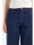 %100 Pamuk Wide Leg Yüksek Bel Geniş Paça Koyu Mavi Denim Pantolon 4