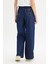 %100 Pamuk Wide Leg Yüksek Bel Geniş Paça Koyu Mavi Denim Pantolon 5