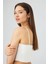 Krem Ayarlanabilir Ince Askılı Lazer Kesim Kadın Crop Büstiyer 2