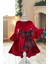 Kız Çocuk Ekose Kırmızı Kadife Noel Elbisesi – Çan Kol & Ekose Fiyonk Detaylı Özel Gün Elbisesi 2