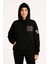 Üç Iplik Kapüşonlu Ön ve Arka Baskılı Sweatshirt Hoodie - Siyah 1