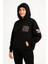 Üç Iplik Kapüşonlu Ön ve Arka Baskılı Sweatshirt Hoodie - Siyah 3
