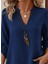 Kadın Uzun Kollu V Yakalı Ithal Krep Lacivert Bluz 2