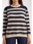 Kadın Laci-Krem Çizgili Çapraz Kontrast Dikiş Detaylı Şönil Kadife Triko Bluz 3
